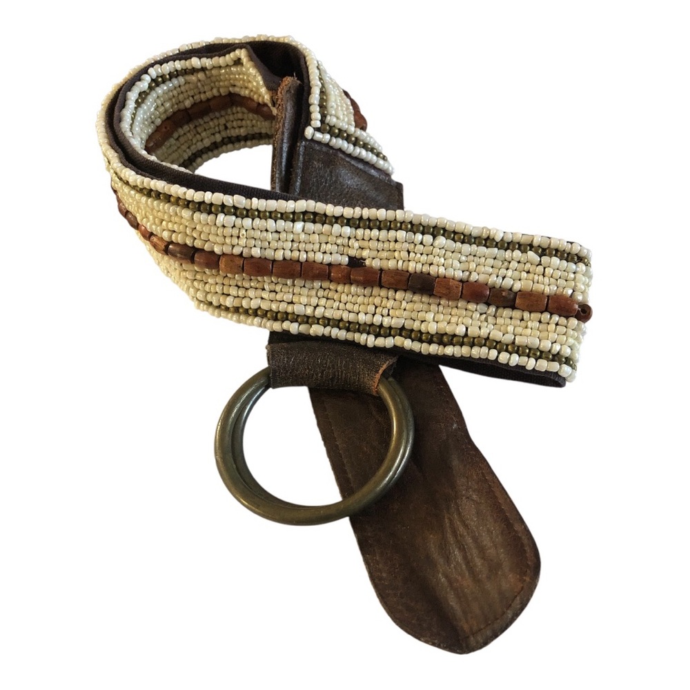 Old Navy Leather Beaded Belt With Brass Tone O-Ring